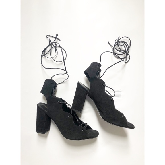 💛Saint Laurent Blk Suede Block Heel Lace Sandals - Picture 11 of 12